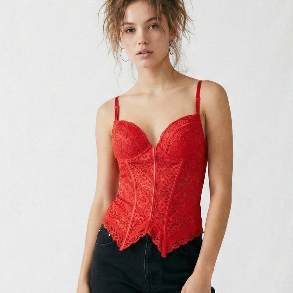Curve Necessities Tank Red Lace Ribcage Indie Sleeze Whimsigoth Grunge M